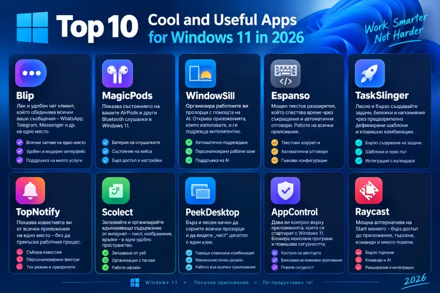 10 полезни приложения за Windows 11 през 2026, които трябва да инсталирате